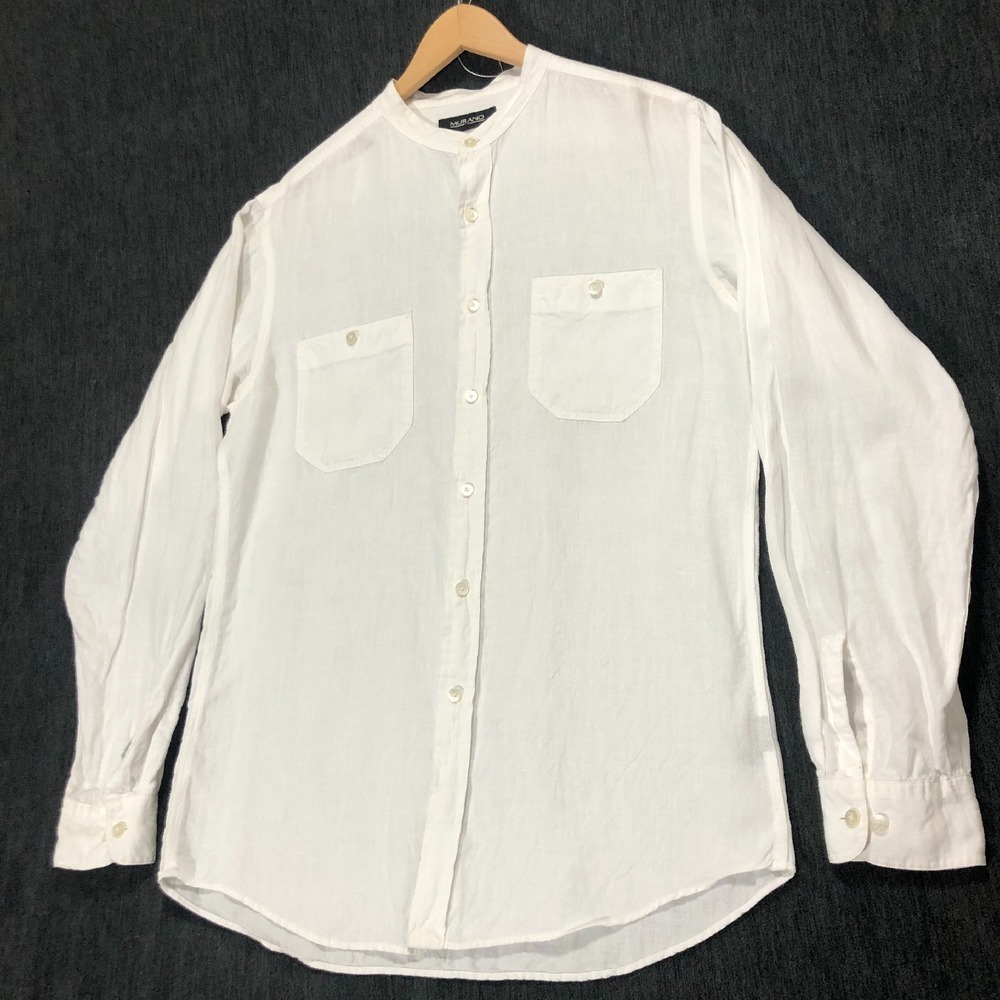 Murano White Linen Shirt European Fabric Long Sleeve Button Down‎ Size M
